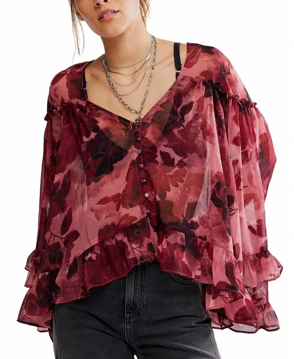 NEW FREE PEOPLE day dreamer blouse in red